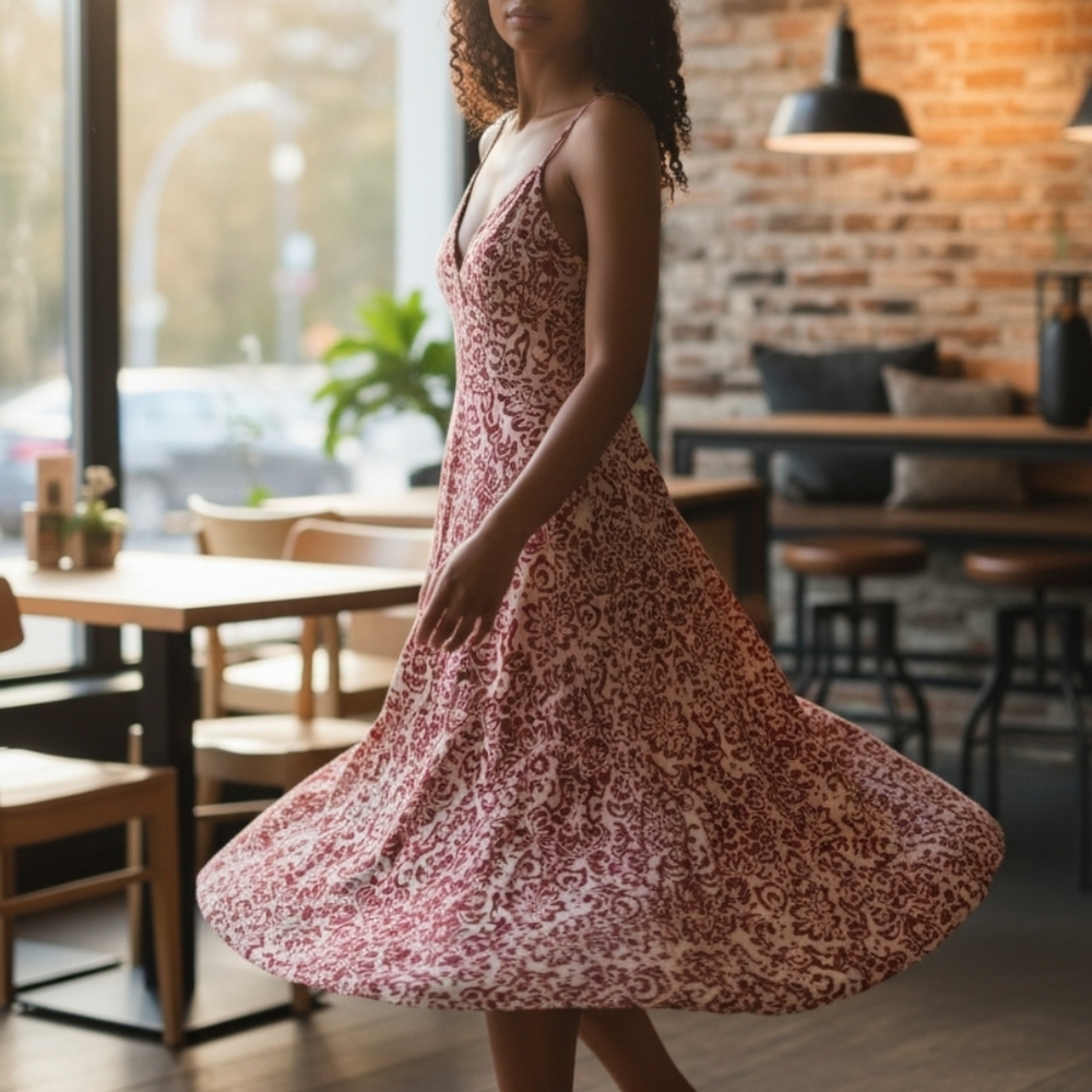 Lapis Anthropologie Floral Cotton Fit Flare Dress Large Boho V Neck Cottage - Picture 10 of 10